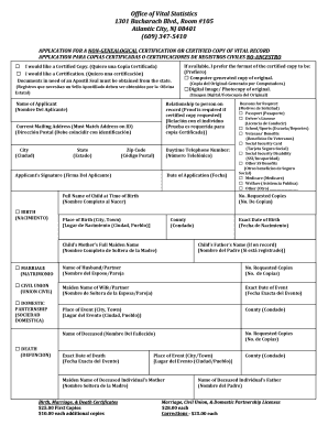 Application for Non-Genealogical Vital Record Certification
