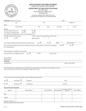 County of Ocean Employment Application