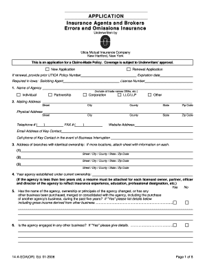 Insurance Agents and Brokers Errors and Omissions Application