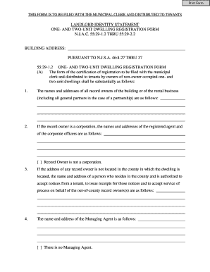 New Jersey One- and Two-Unit Dwelling Registration Form