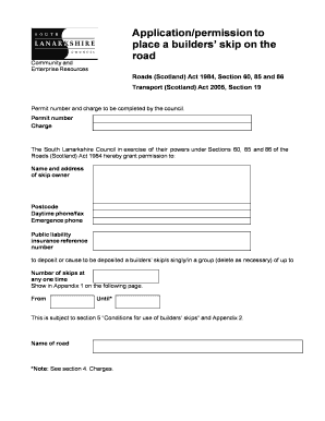 Builders' Skip Road Permit Application