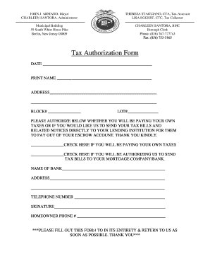 New Jersey Tax Authorization Form