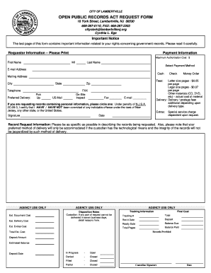 New Jersey Open Public Records Act Request Form