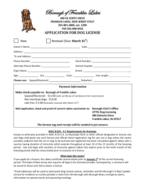 New Jersey Dog License Application