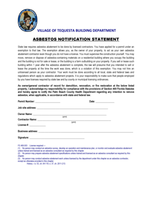 Florida Asbestos Notification Statement