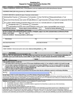 Substitute W-9 Form for City of Tampa Vendors