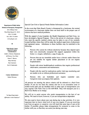 Palm Beach County Special Needs Shelter Application