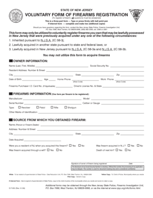 New Jersey Voluntary Firearms Registration Form