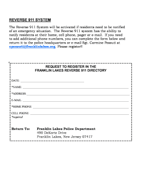 Franklin Lakes Reverse 911 Registration Form