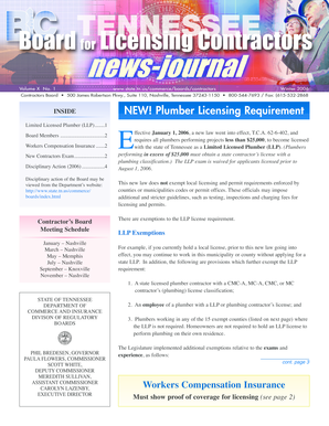 Tennessee Limited Licensed Plumber Application