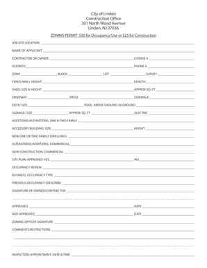 Linden Zoning Permit Application