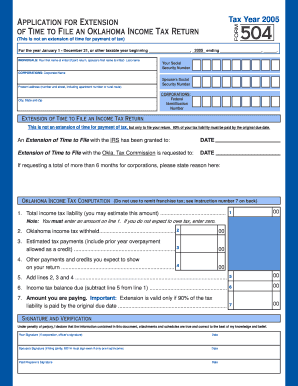 Oklahoma Income Tax Return Extension Form 504