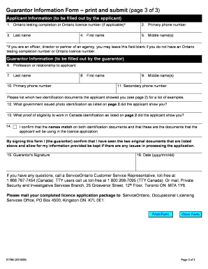 Ontario Security Guard Private Investigator Licence Guarantor Form