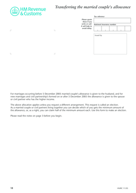 Married Couple's Allowance Election Form