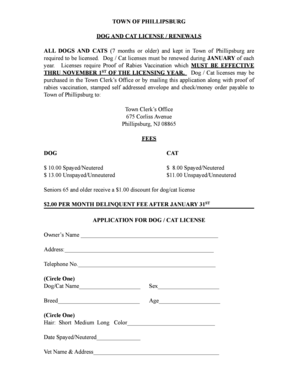 Phillipsburg Dog and Cat License Application