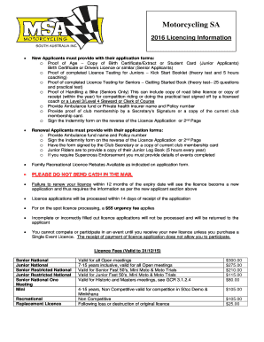 Motorcycling SA Licence Application