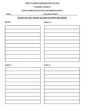 High School Extracurricular Activity Information Sheet