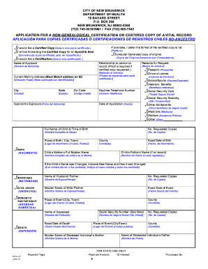 New Brunswick Vital Record Application