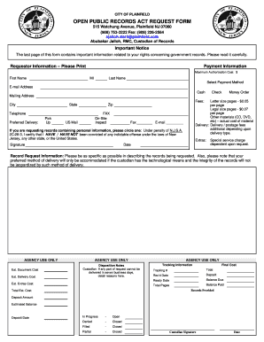 New Jersey Open Public Records Act Request Form