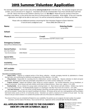 2015 Summer Volunteer Application - Somerset County Library - somerset lib nj