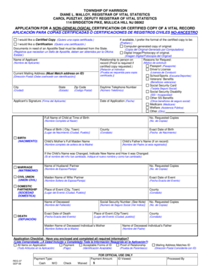 Application for Non-Genealogical Vital Record Certification