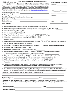 Facility Reservation Information Sheet