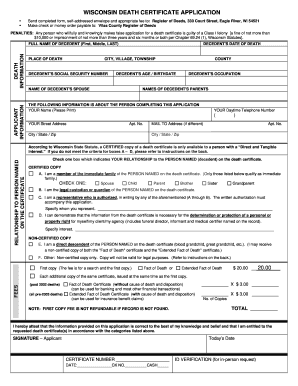 Wisconsin Death Certificate Application