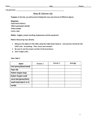 Mass and Volume Lab Form