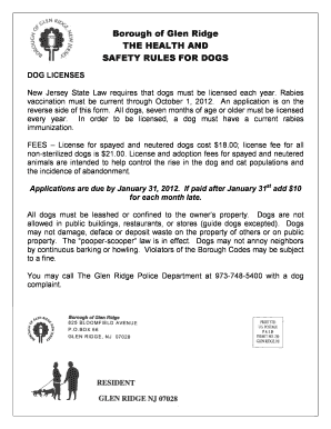 2012 Dog License Application