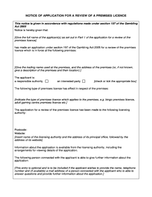 Notice of Application for a Review of a Premises Licence