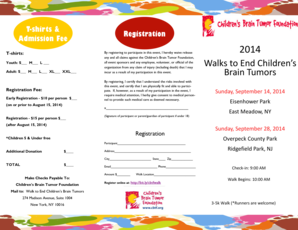 Children's Brain Tumor Foundation Walk Registration Form