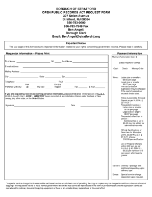New Jersey Open Public Records Act Request Form