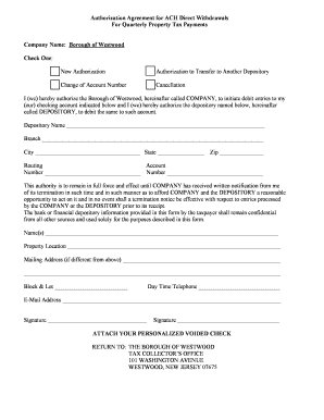 ACH Direct Withdrawal Authorization for Property Taxes