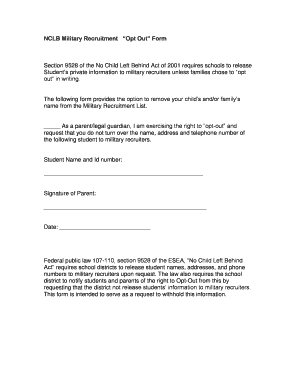 NCLB Military Recruitment Opt-Out Form