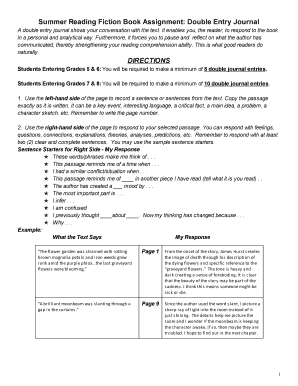 Summer Reading Fiction Book Assignment