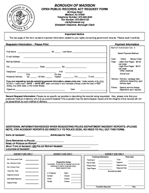 New Jersey Open Public Records Act Request Form