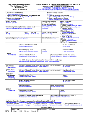New Jersey Non-Genealogical Vital Record Application