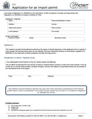 Icelandic Pet Import Permit Application
