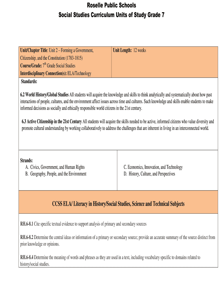 Fillable Online Social Studies Curriculum Units of Study Grade 7 Fax