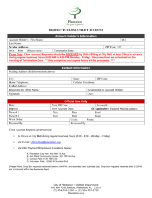Request to Close Utility Account