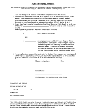 Georgia Public Benefits Affidavit