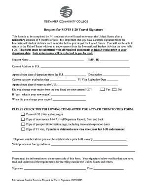 Request for SEVIS I-20 Travel Signature