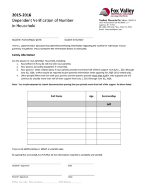 Dependent Verification of Number Student Financial Aid Form