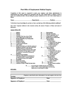 Post Offer Employment Medical Inquiry Form