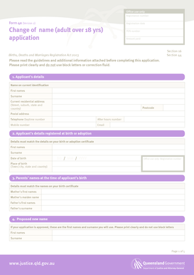 Queensland Change of Name Application Form