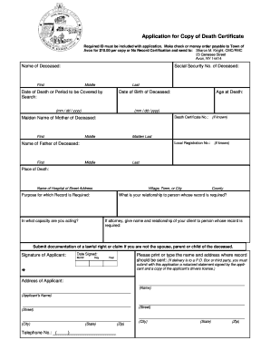 Application for Copy of Death Certificate