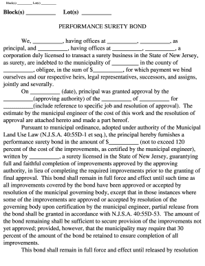 New Jersey Performance Surety Bond