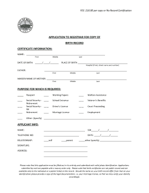 Birth Record Copy Application