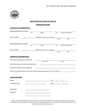 Application for Copy of Marriage Record