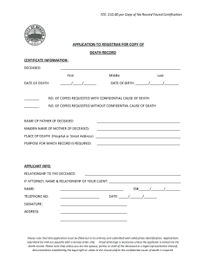Application for Copy of Death Record